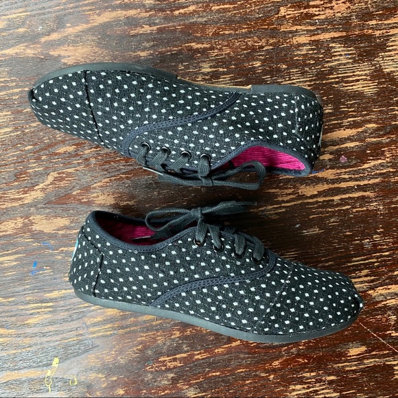 Black and White Polka Dot Toms with Laces - Picture 3 of 7